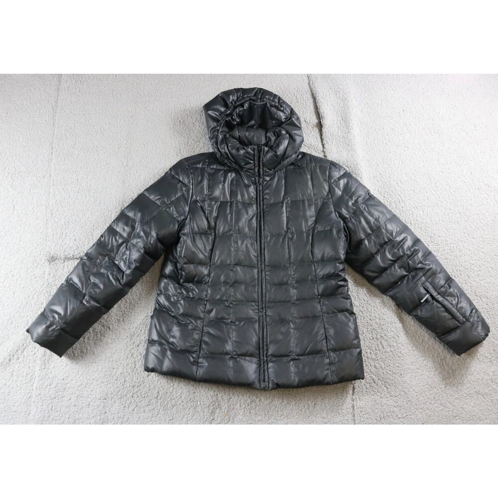 A.N.A Puffer Coat Womens Black Medium Down Jacket Lined Hooded Full Zip